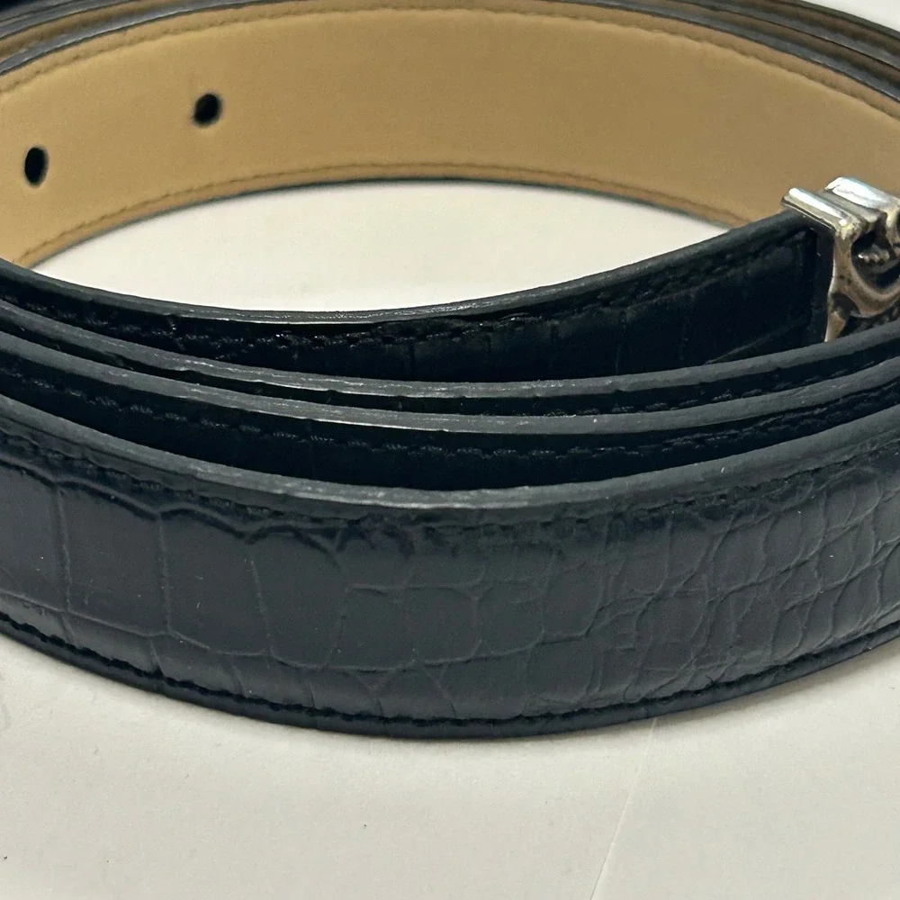 Coldwater Creek Black Croc Leather Western Belt Silver Ornate Buckle 2X 2007
